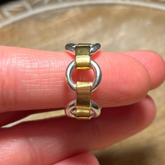 Chain Link 925 Sterling Silver & Gold Vermeil Ring - Picture 9 of 11